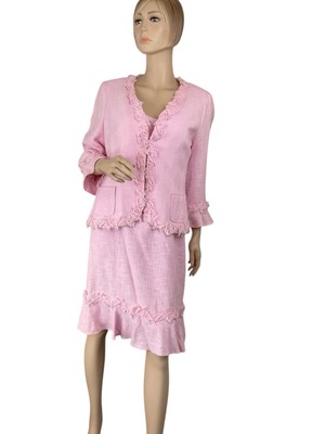 Rickie Freeman for Teri Jon Tweed Dress With Jacket Fringe-Trim Ruffled Hem 16