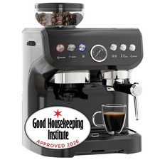 HOMCOM Espresso Machine, Bean Grinder & Steam Wand, 15 Bar Pressure, Black