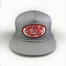 Vintage Dupont Hat Hydrofluoric Acid La Porte, TX Gray Snapback Cap w Patch Rope