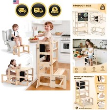 Toddler Kitchen Step Stool, 4-in-1 Foldable Standing Tower with Blackboard, T...