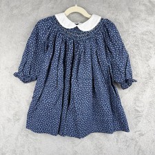 The Smockery Dress Girls 4 Navy Blue Floral Collar Buttons Cottagecore 80s VTG