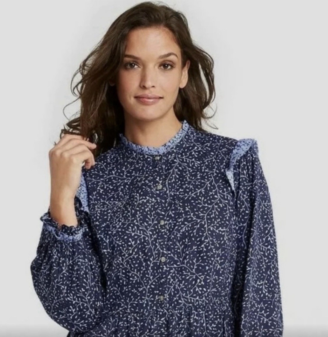 Universal Thread Leaf Print Ballon Long Sleeve Ru… - image 2