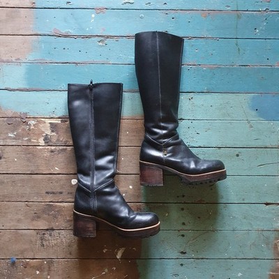BUFFALO 厚底 裏腹 初期 BOOTS Y2K MADE IN SPAIN VTG 90s Y2K Buffalo London Black Leather Platform Stacked Heel