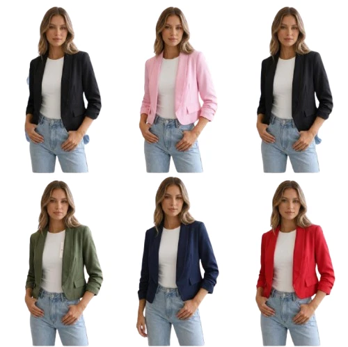 Women’s Ruched Sleeve Open Front Blazer Tailored Smart Casual Work Jacket
Opens in a new window or t