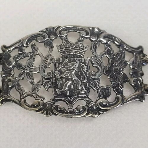 08K37 ANCIEN BRACELET FEMME EN ARGENT MASSIF BLASON SOUVENIR DES FLANDRES - Photo 3 sur 12