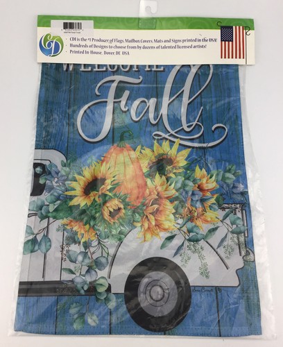 CUSTOM DECOR FLORAL TRUCK "WELCOME FALL" GARDEN FLAG 12X18 - Picture 2 of 2