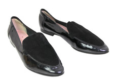 kate spade NY PATENT BLACK LEATHER SUEDE LOW HEEL ALMOND TOE LOAFER SHOES Sz 9M