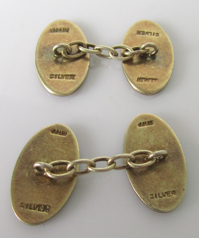 Enamelled Cufflinks - Silver Gilt Set Square & Compass Chain Link Cufflinks — 第 3/4 张图片