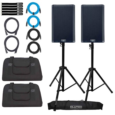 QSC K8.2 K2 Series 8'' 2-Way Active Powered DJ PA Loud Speakers w Stands & Cases