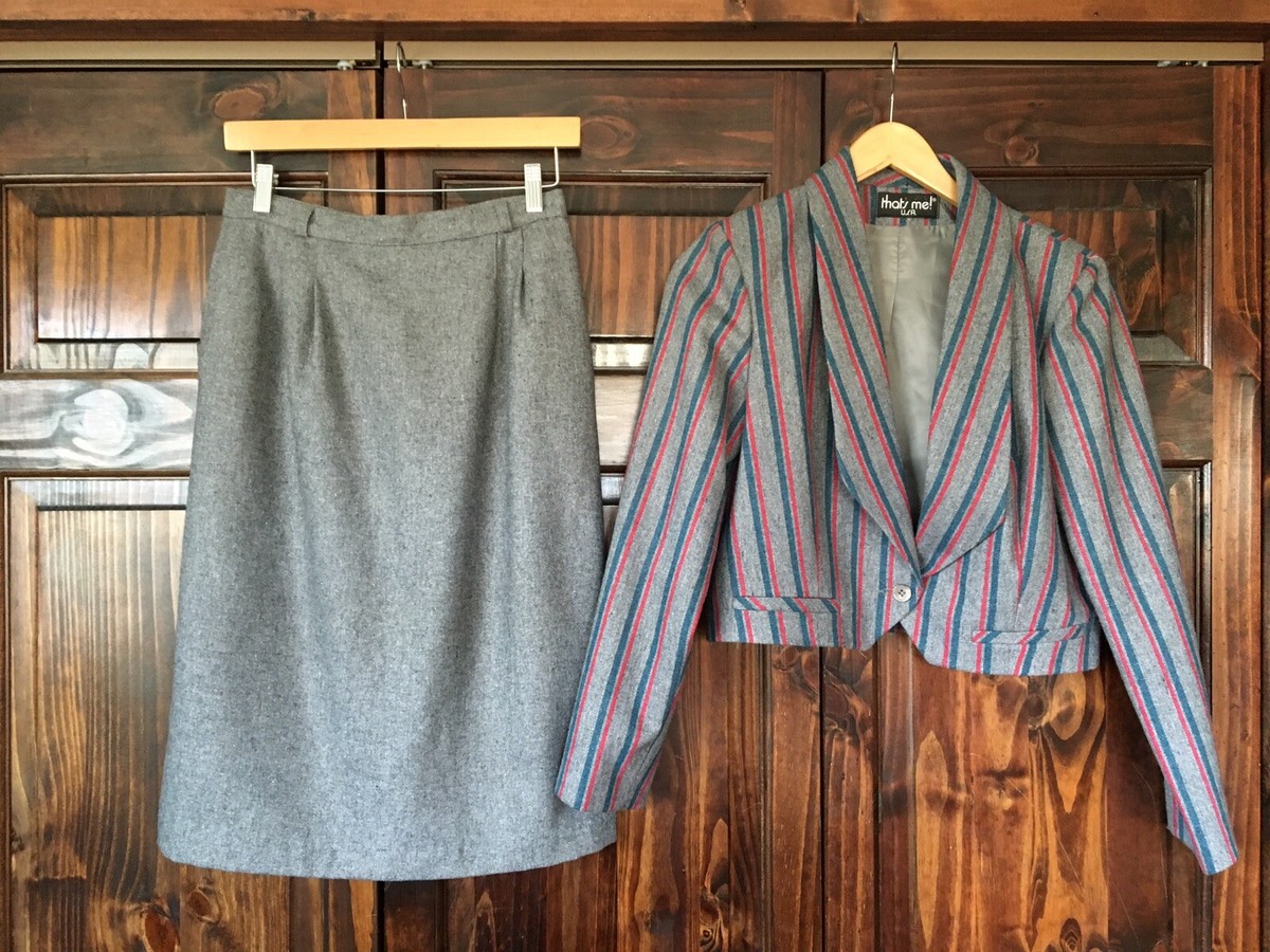 That's Me Vintage Gray Wool &Polyester Pc Jacket Skirt Suit Sz