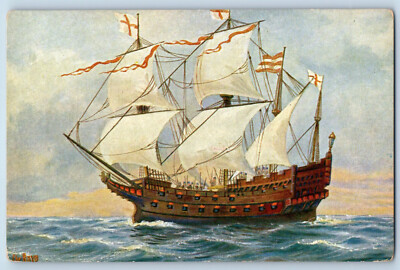 Germany Postcard English Warship 16th Century c1910 Unposted Antique