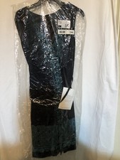 Tahari Arthur Levine Women's Dress Size 14 Blk & Teal Sleeveless Retail $124 NWT