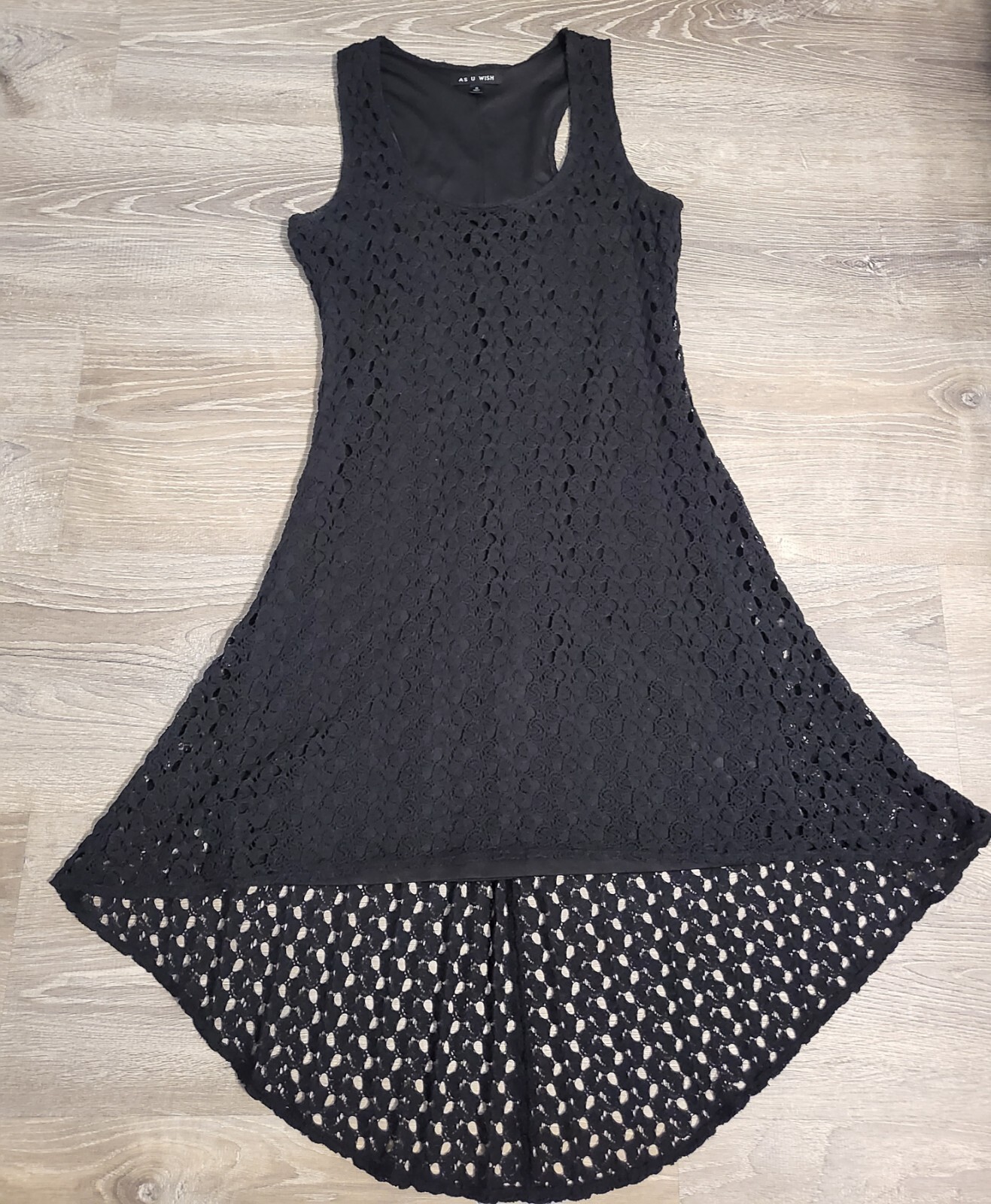As U Wish Black Sleeveless Crochet Hi Low Dress Size Small Cocktail Party Sexy