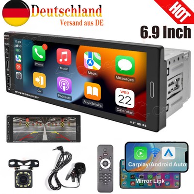 Single Din Car Stereo Wireless Apple Carplay 6.9 Touchscreen Bluetooth Radio USB