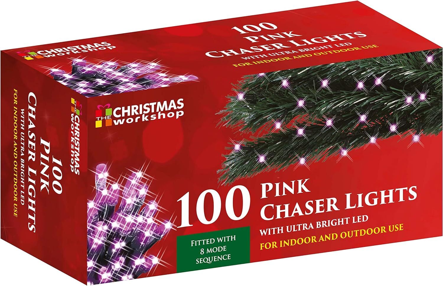 The Christmas 75030 100 Pink LED Chaser Christmas Lights
