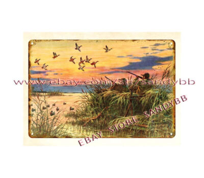 ornate metal wall art 1955 hunting art mallard duck hunter rifle metal tin sign
