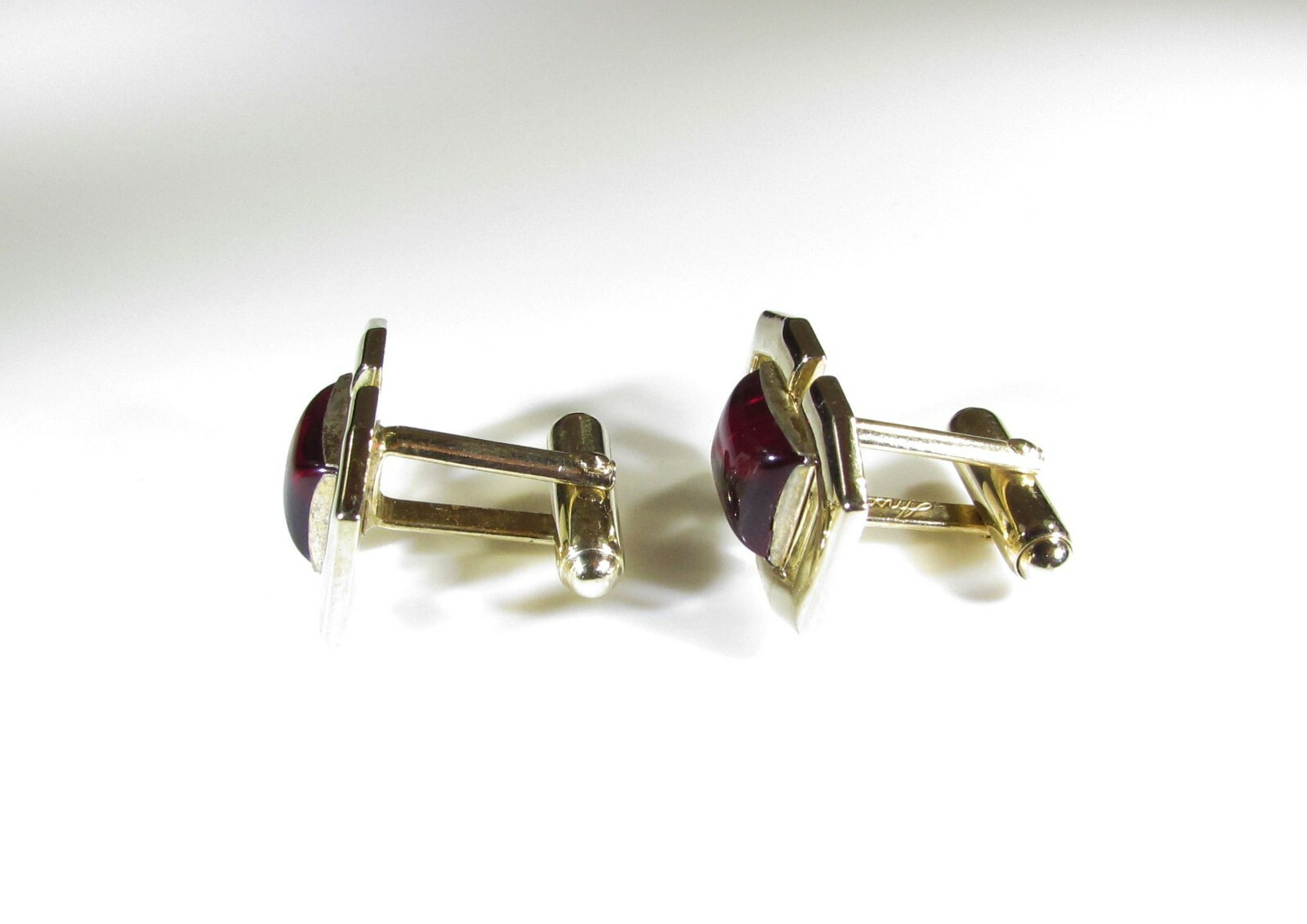 Gold Tone Cufflinks with Rectangular Red Rhinesto… - image 3