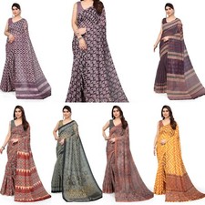 Women's Stylish Cotton Blend Ajrak Digital Printed Saree with Blouse Piece