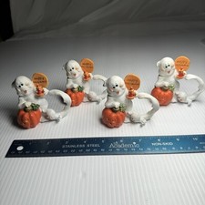 Vintage Halloween Ceramic Napkin Ring Holders Set of 4 Pcs 2”