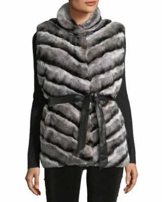Gorski Vest Fur Rex Rabbit Reversible Jacket Down Black Gray Large Belt