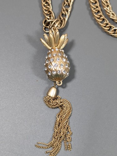 The Limited Gold Tone Pineapple Crytal Pave Chain Tassel Long Necklace 34 in - Picture 3 of 11