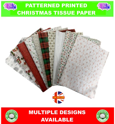 WEIHNACHTEN XMAS GEMUSTERTER DRUCK SEIDENGESCHENKPAPIER LUXUS BLÄTTER 35x45cm