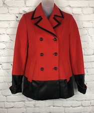 L.a.m.b Red And Black Double Breast Button Down Pea Coat Faux Leather Size 0