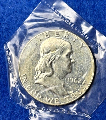 1962 Franklin Half Dollar * Almost Uncirculated AU * 90% Silver * NO Mint Mark