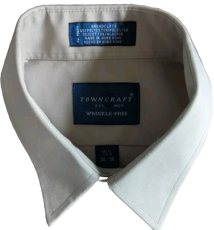 Camisa de vestir gris abotonada manga larga Town Craft para hombre talla 15 1/2 34/35  Foto 3 de 4