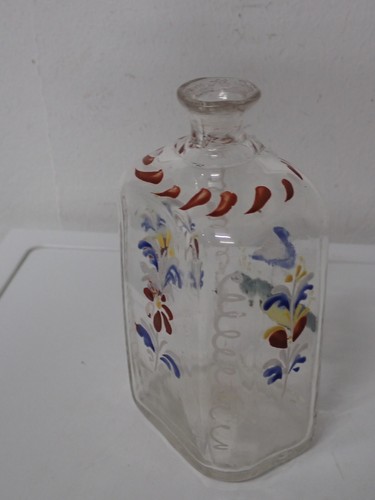 Tolle antike Emaillebemalte Glasflasche, Schnapsflasche, Biedermeier um 1820 - Bild 8 von 13