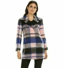 Elle women's Aubry Purple & Pink Plaid Wool Blend Pea-coat Size: 2