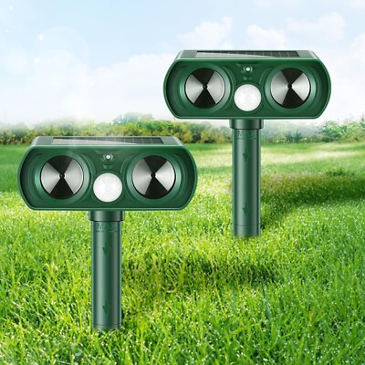2 Pack Solar Ultrasonic Animal Repellent Outdoor Cat Squirrel Rabbit Raccoon Rep