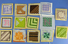 Completed Needlepoint Stitch Samples Lot of 14 Shapes Colorful Blocks