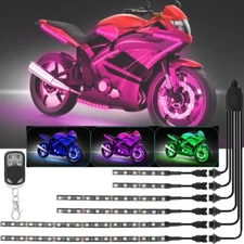 6PCS Motorcycle RGB LED Strip Light Under Glow Neon Kit Remote Control