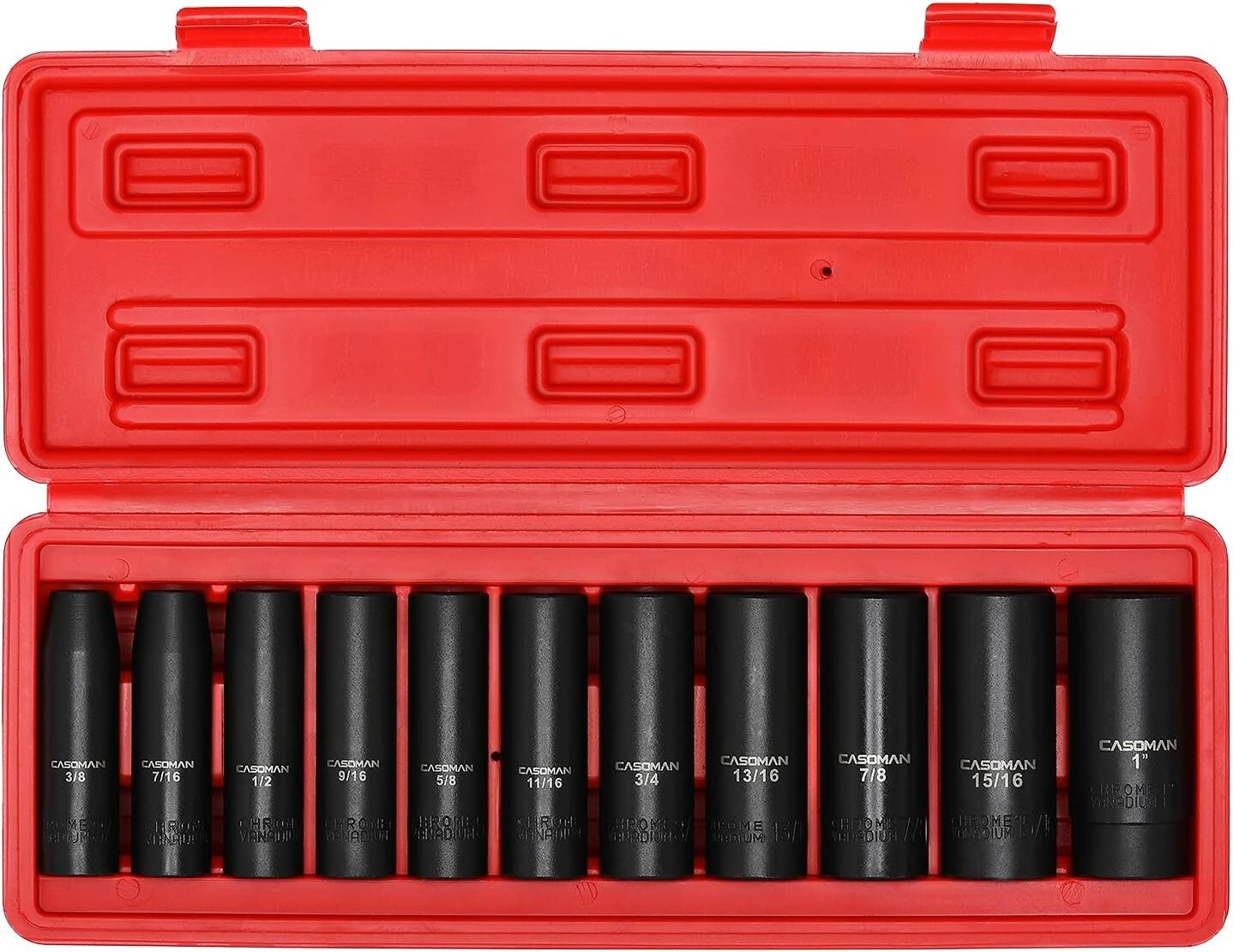 11 Pieces 1/2-Inch Drive Deep SAE Impact Socket Set, 6-Point, 3/8-Inch to 1-Inch