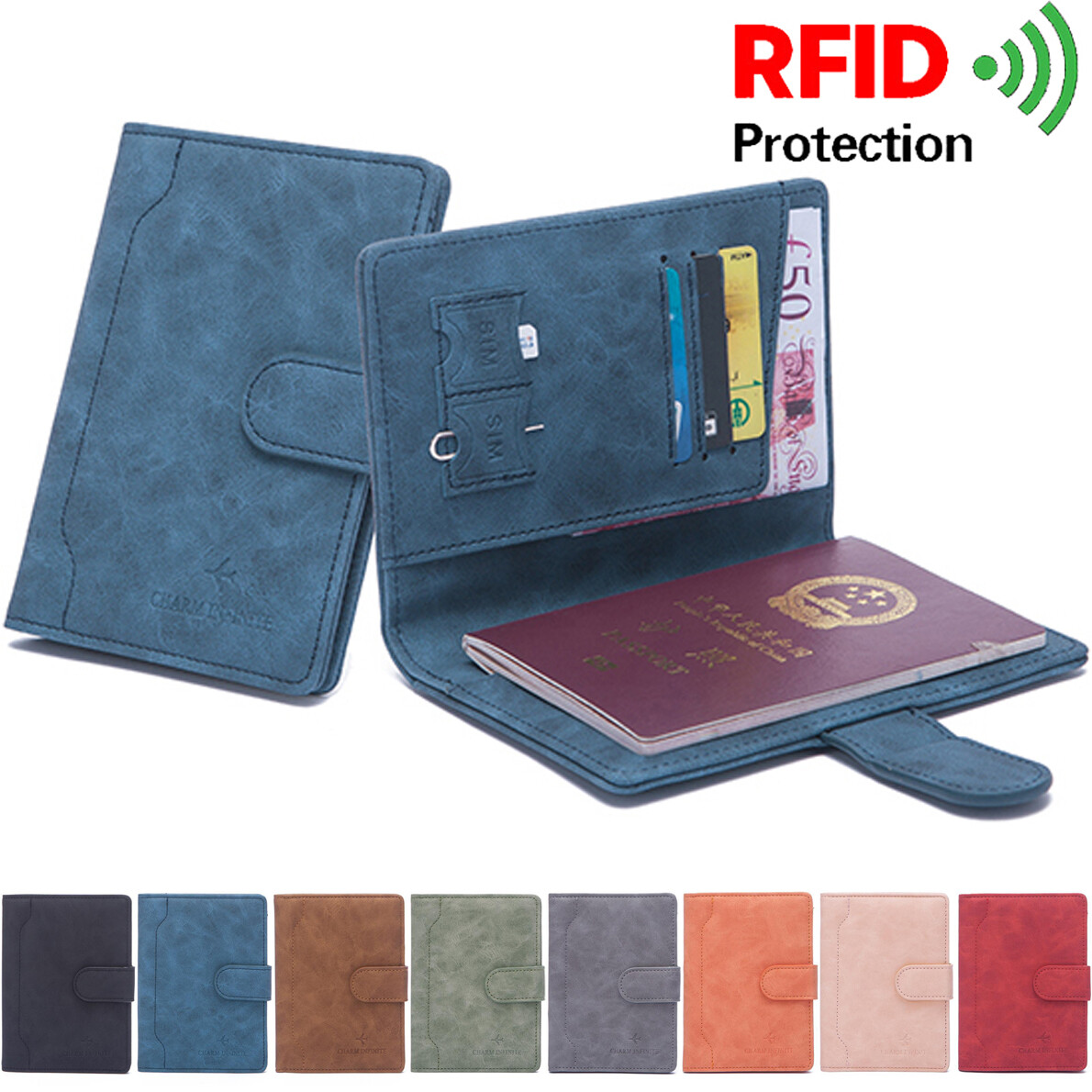 Leather RFID Blocking Passport Holder with Vaccine Card Slot for Travel-image