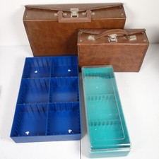 Vintage Brown Faux Leather Cassette Tape Holder Plastic Storage Box Case Lot