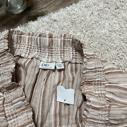 Cato Size 18/20 W Neutral Striped Frayed Ruffle Linen Pull On Shorts NWT - Picture 7 of 8