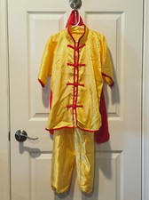 Children's Chinese New Year Kung Fu Satin Suit - Yellow with Red Trim, Size 8
