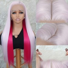 Heat Resistant Fiber Hair Long Lace Front Wigs Glueless Ombre Hot Pink Synthetic