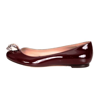 37 NEW $650 ALEXANDER MCQUEEN Wine Red Patent Leather Crystal