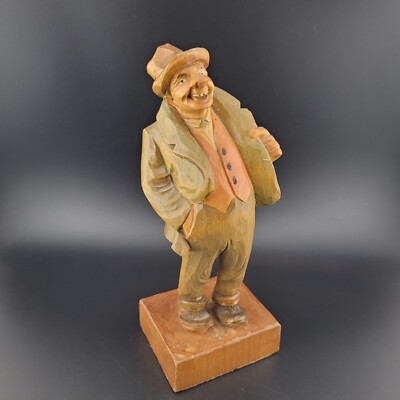Antique SEIT 1912 KAWE Carved Wood Wooden Man Sculpture Label 7 inch