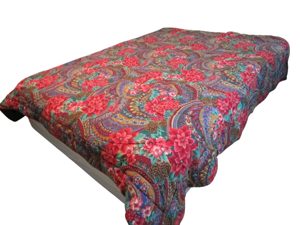 Edredón Vintage Cañón Navidad Completo Reina Pinecas Paisley Usado en Excelente Condición Foto 3 de 4