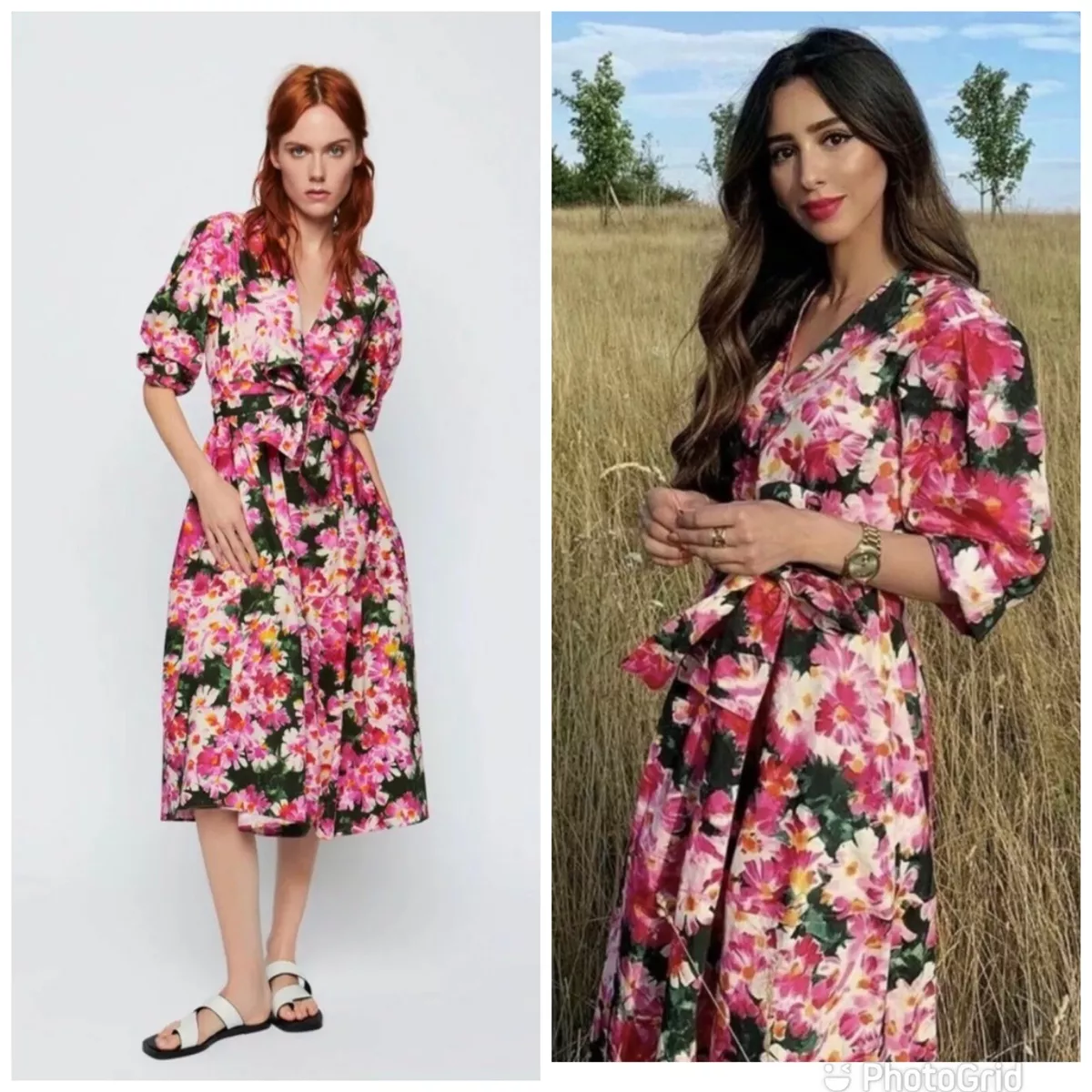 Zara pink floral midi clearance dress