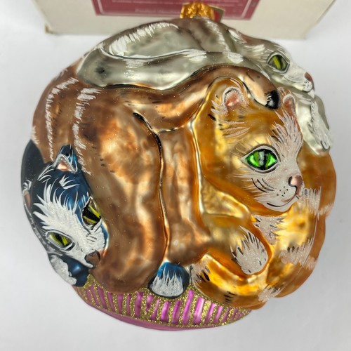 Slavic Treasures Ornament Hand Blown Glass Christmas Kitten Ball Poland Vintage - Picture 8 of 14