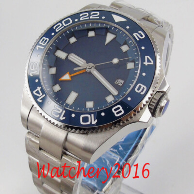 43mm Sterile Blau dial Saphirglas GMT Luminous Automatisch Mechanisch mens Watch