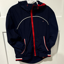Tommy Hilfiger Hooded Lined Puffer Jacket Full Zip Blue Red White Size 6/7