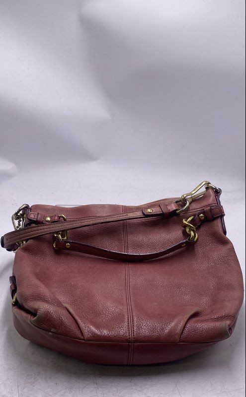Coach Womens Red Pink Pebbled Leather Inner Pockets Shoulder Strap Hobo Bag