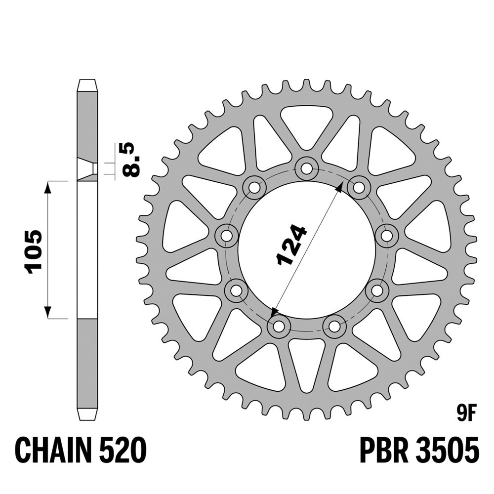 Pignon Ergal TM 4T MX 400 2002 PBR 50 dents usiné pour la compétition