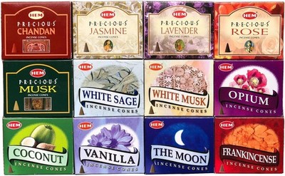 HEM Incense Cones Assorted 12 Scents 12 Boxes Set Aromatherapy India HappyShop